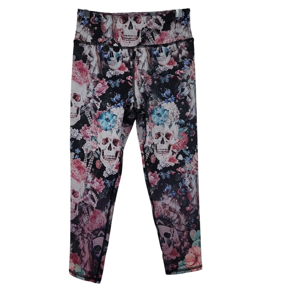 Evolution and Creation Skulls and Floral Athletic Hiking Walking Leggings M